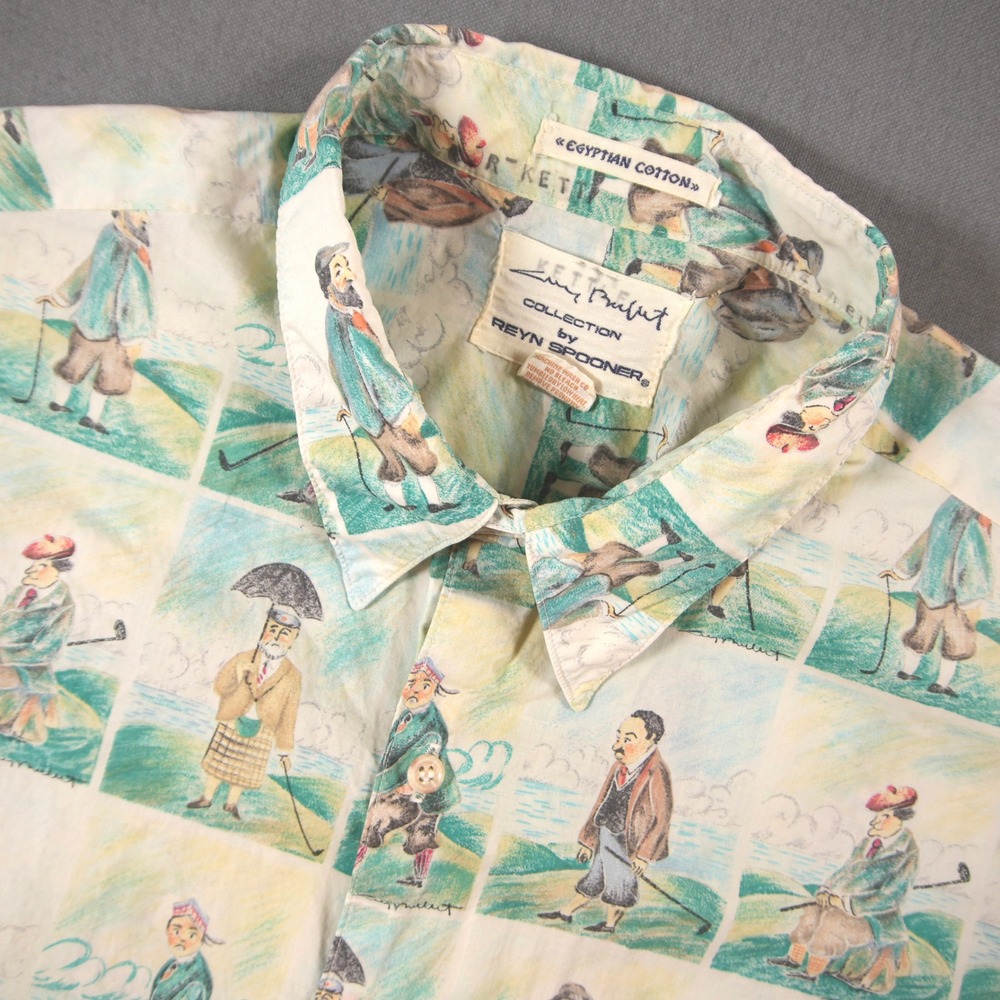 Vintage Reyn Spooner Golf Guy Buffet Egyptian Cotton Men Shirt L Hawaiian Aloha